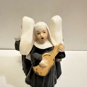 Vintage Nuns Figurine Playing Guitar and Singing candle holder OS